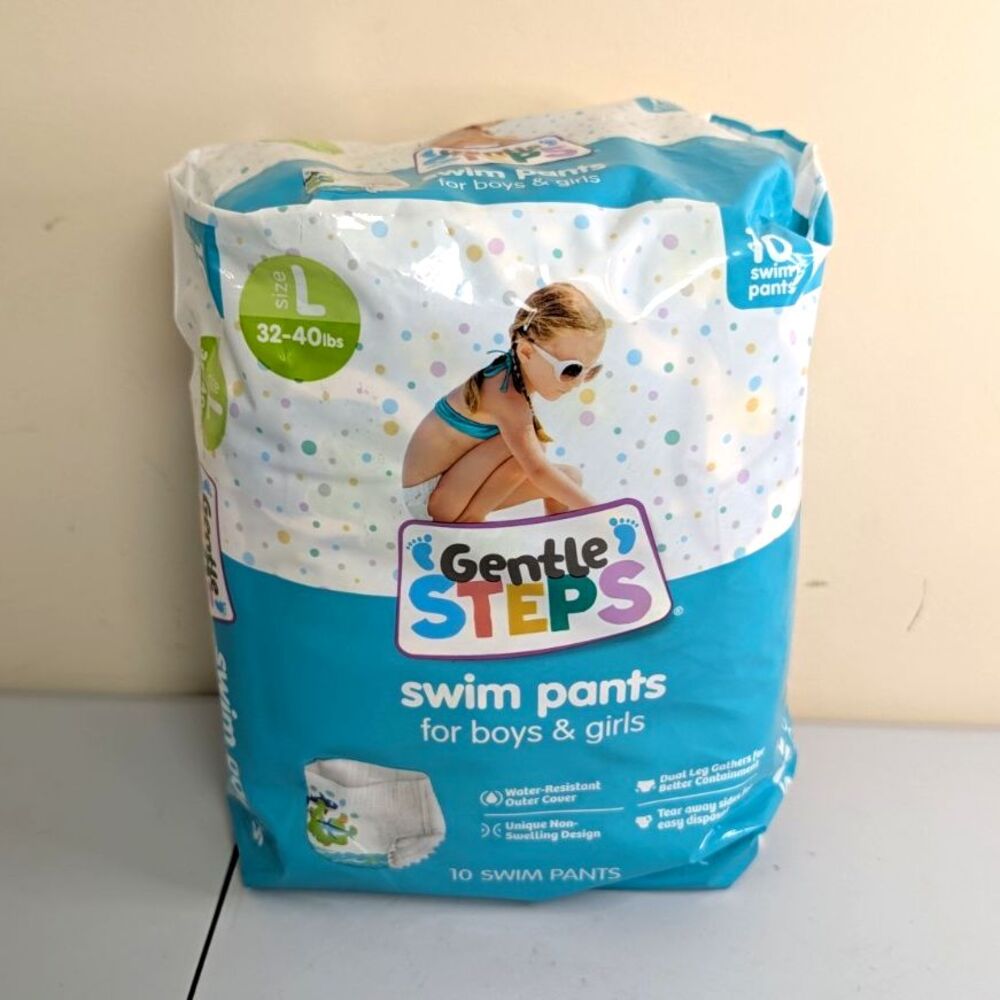 Gentle Steps Swim Pants Size L 32-40 lbs 10 Count Unisex Blue/White